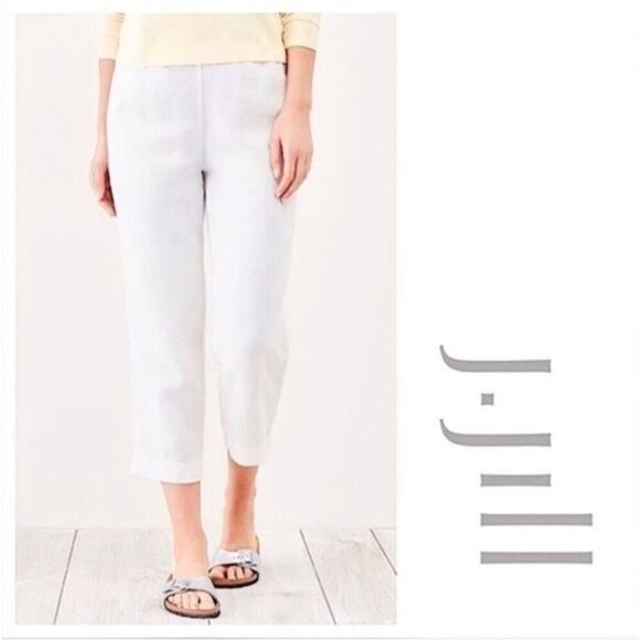 J. Jill Women’s Cream Linen Stretch Cropped Tapered Leg Pull On Pants Small - Picture 1 of 13